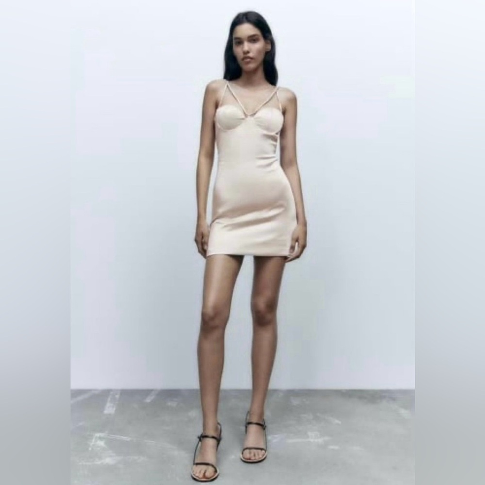 Pearl Grey Strappy Corset Zara Mini Satin Dress